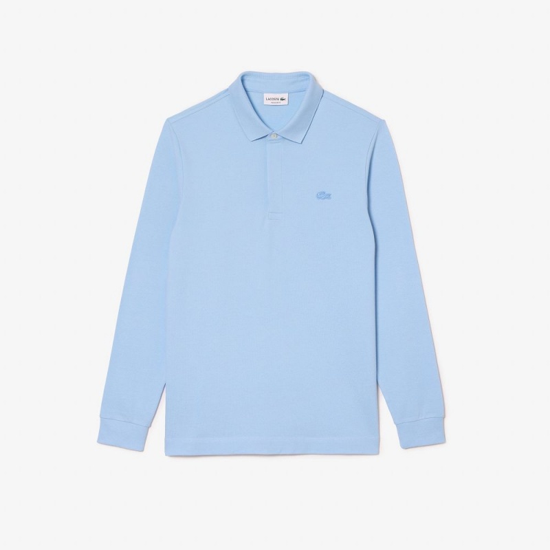 Men's Lacoste Smart Paris Long Sleeve Stretch Cotton Polo Shirts Pastel blue | QZD380975