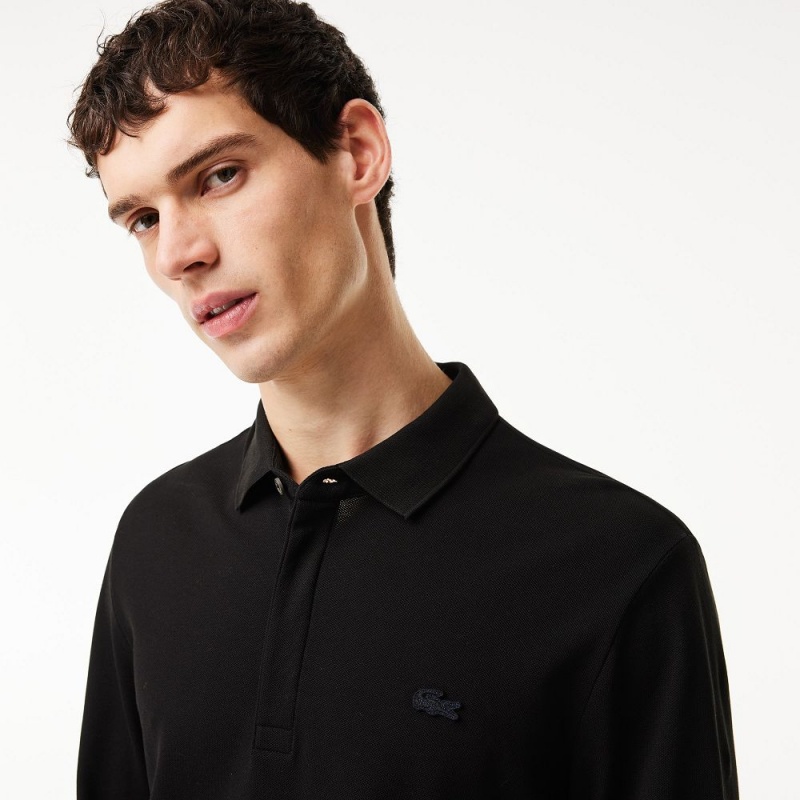 Men's Lacoste Smart Paris Long Sleeve Stretch Cotton Polo Shirts Black | MLG973568