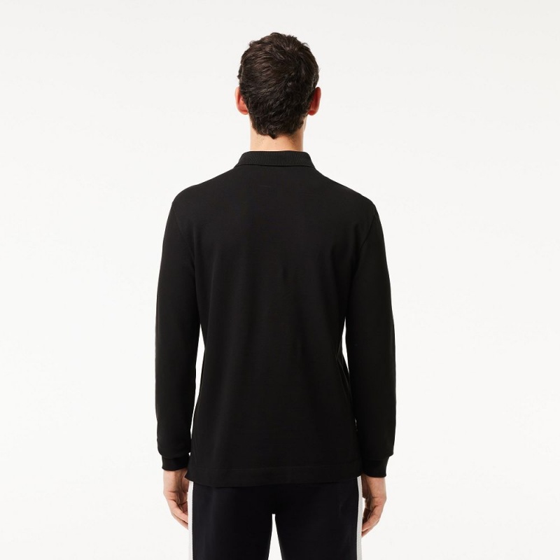 Men's Lacoste Smart Paris Long Sleeve Stretch Cotton Polo Shirts Black | MLG973568