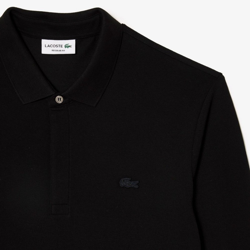 Men's Lacoste Smart Paris Long Sleeve Stretch Cotton Polo Shirts Black | MLG973568