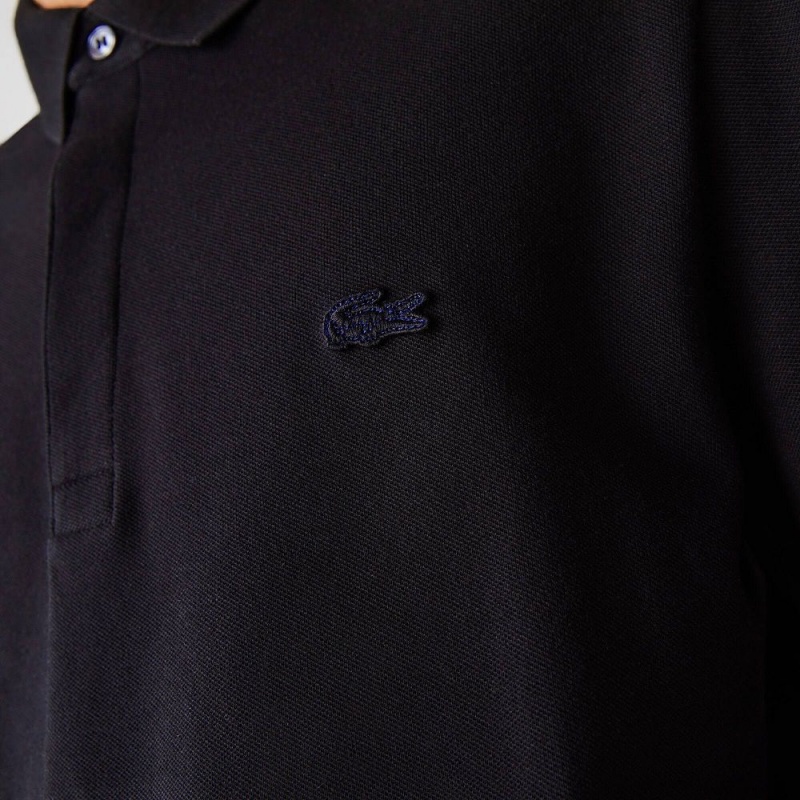 Men's Lacoste Smart Paris Long Sleeve Stretch Cotton Polo Shirts Black | MLG973568