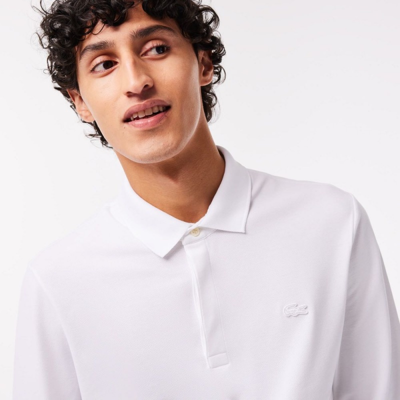 Men's Lacoste Smart Paris Long Sleeve Stretch Cotton Polo Shirts White | BRC345720