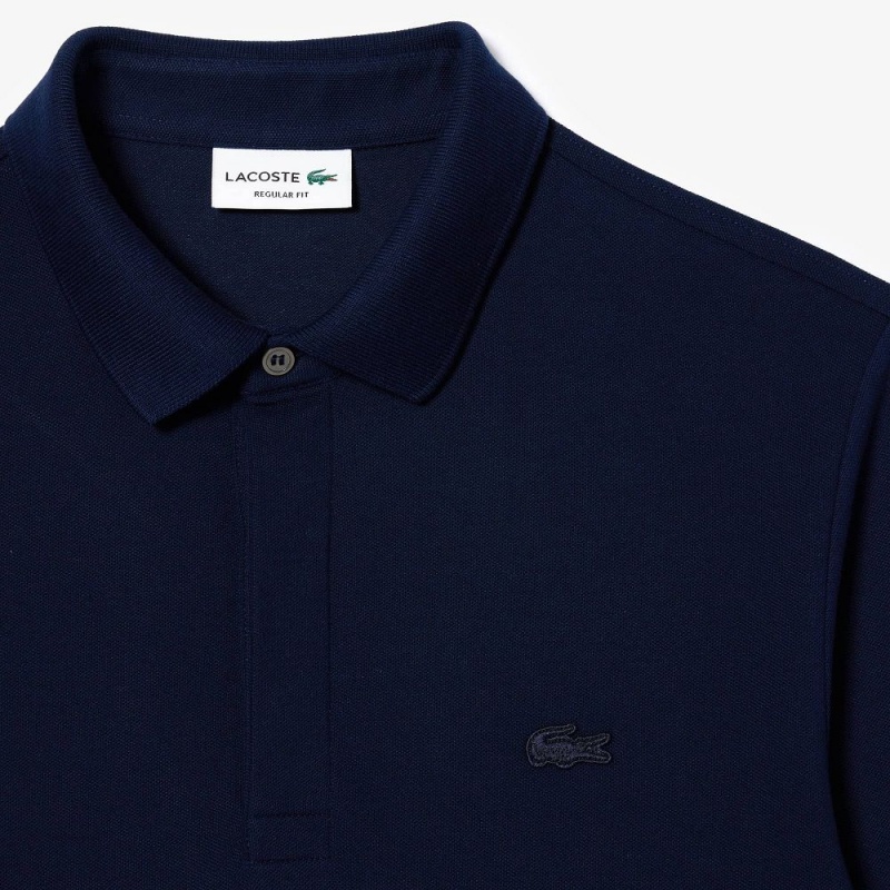 Men's Lacoste Smart Paris Long Sleeve Stretch Cotton Polo Shirts Navy Blue | ZIB907823