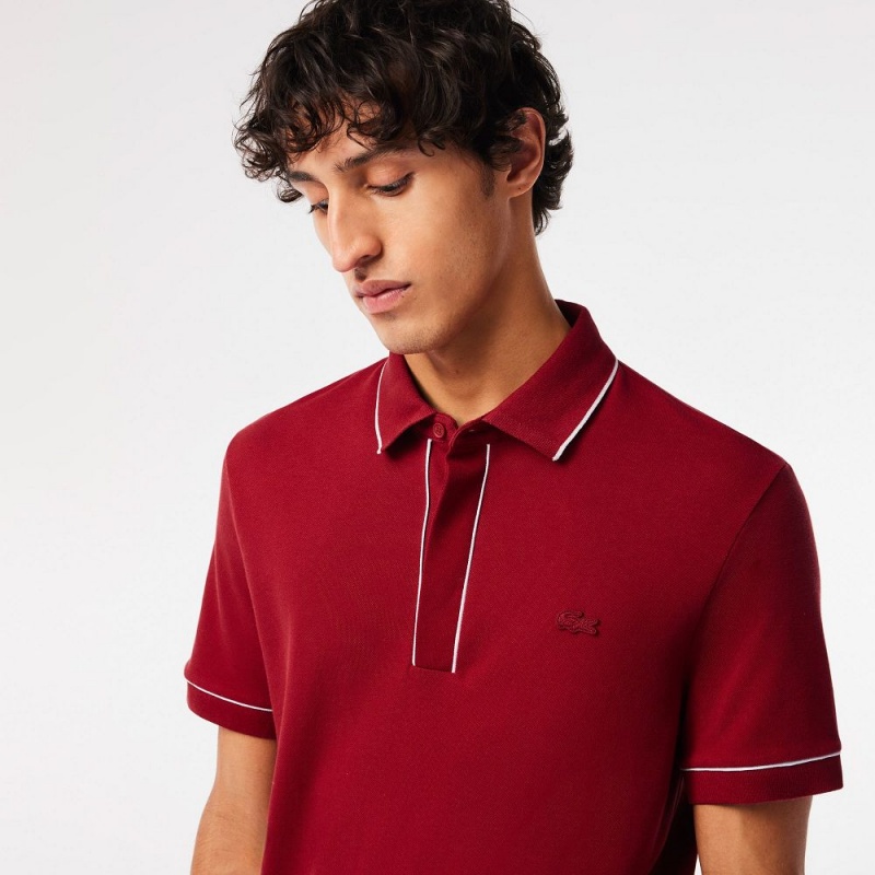 Men's Lacoste Smart Paris Stretch Cotton Contrast Trim Polo Shirts Bordeaux | NCW049132