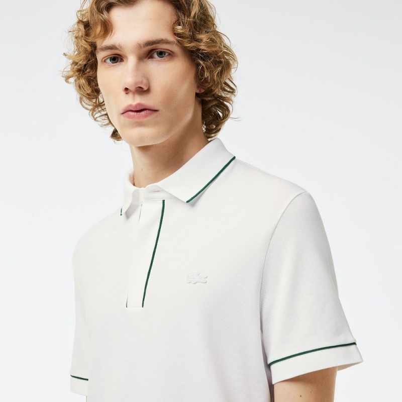 Men's Lacoste Smart Paris Stretch Cotton Contrast Trim Polo Shirts White | AYO764908