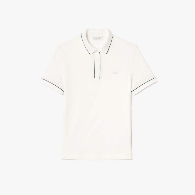 Men's Lacoste Smart Paris Stretch Cotton Contrast Trim Polo Shirts White | AYO764908