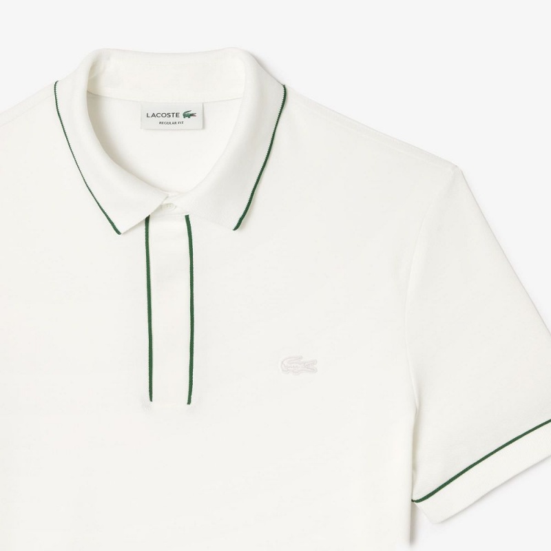 Men's Lacoste Smart Paris Stretch Cotton Contrast Trim Polo Shirts White | AYO764908