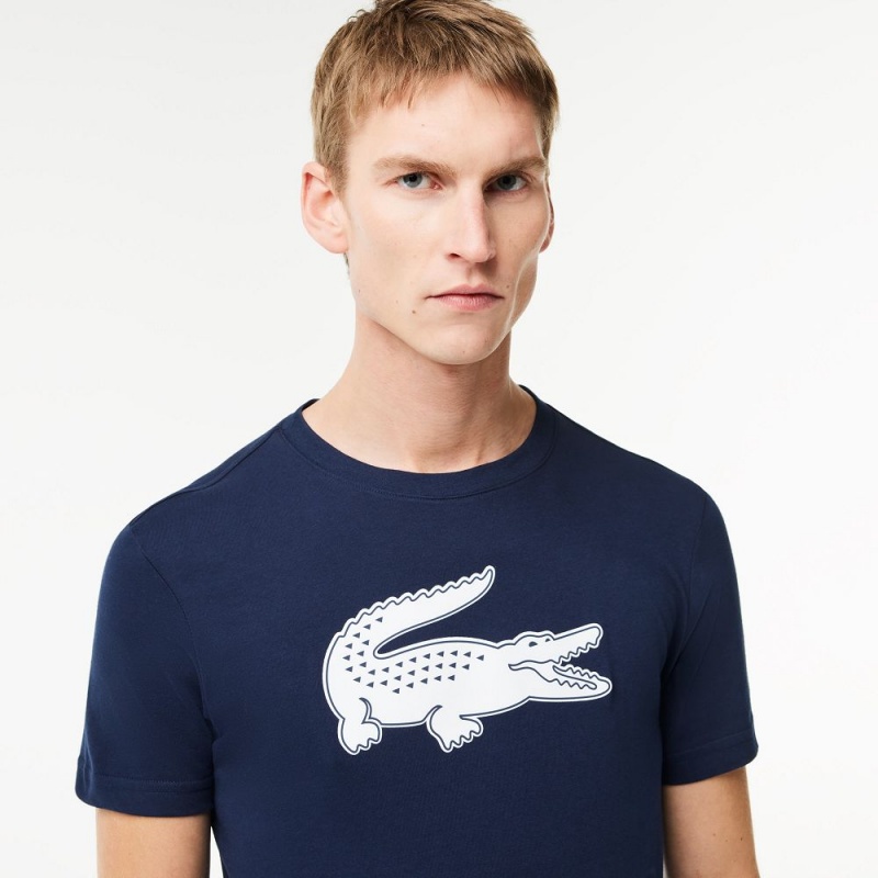 Men's Lacoste Sport 3D Print Croc Jersey T-Shirt Navy Blue White | YXU428965