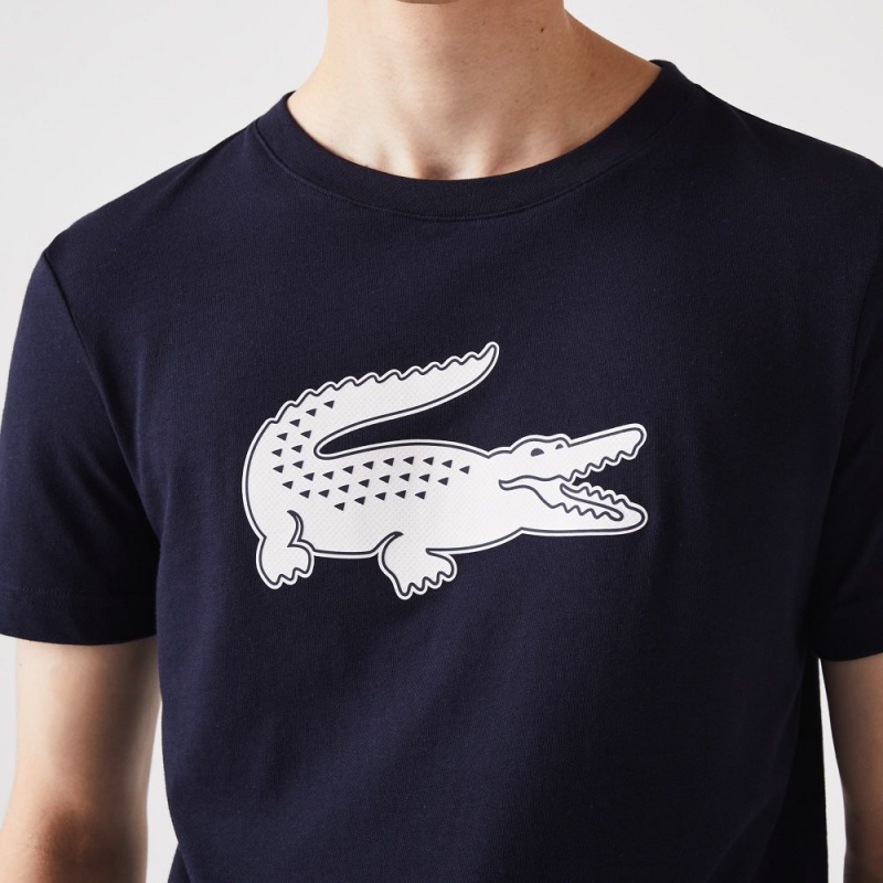 Men's Lacoste Sport 3D Print Croc Jersey T-Shirt Navy Blue White | YXU428965