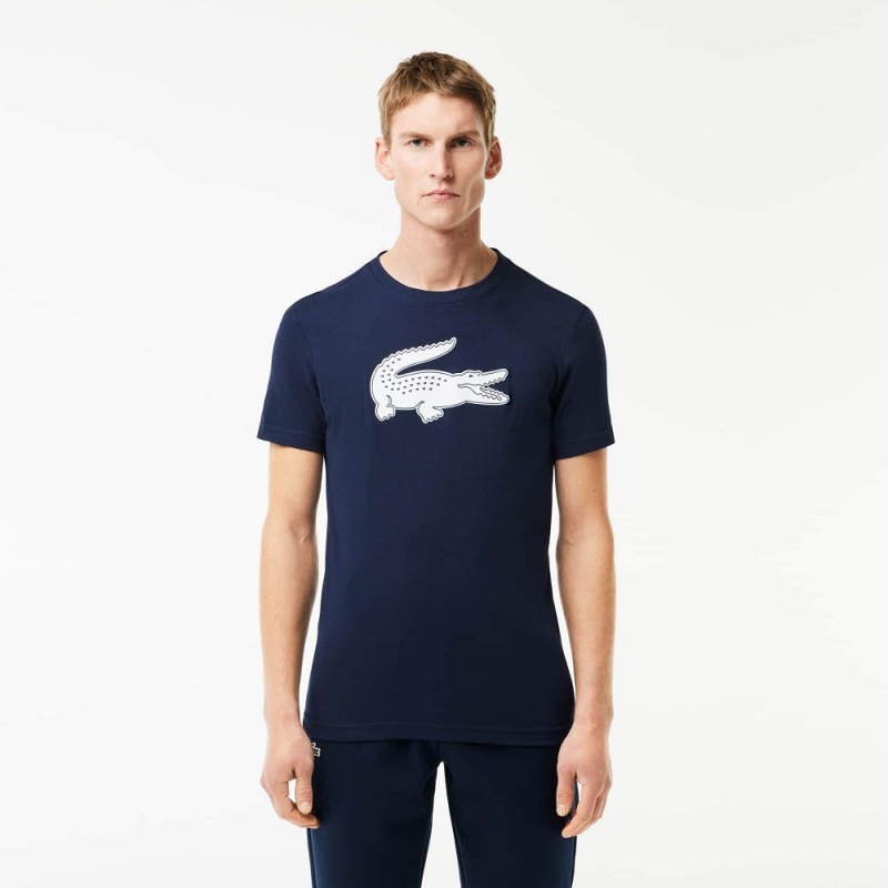 Men\'s Lacoste Sport 3D Print Croc Jersey T-Shirt Navy Blue White | YXU428965