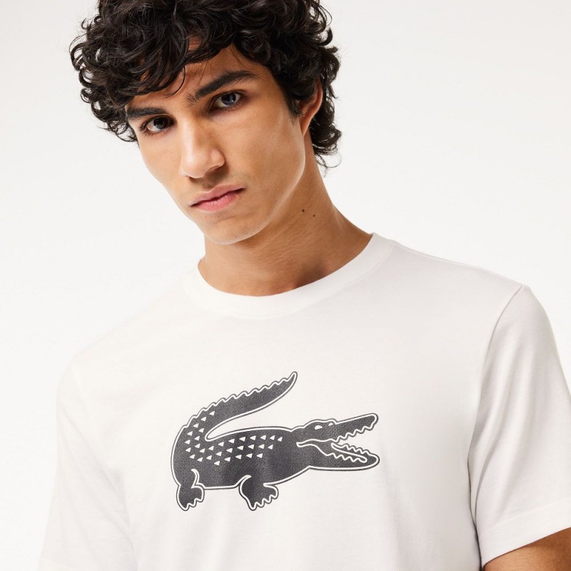 Men's Lacoste Sport 3D Print Croc Jersey T-Shirt White Black | BUS183742