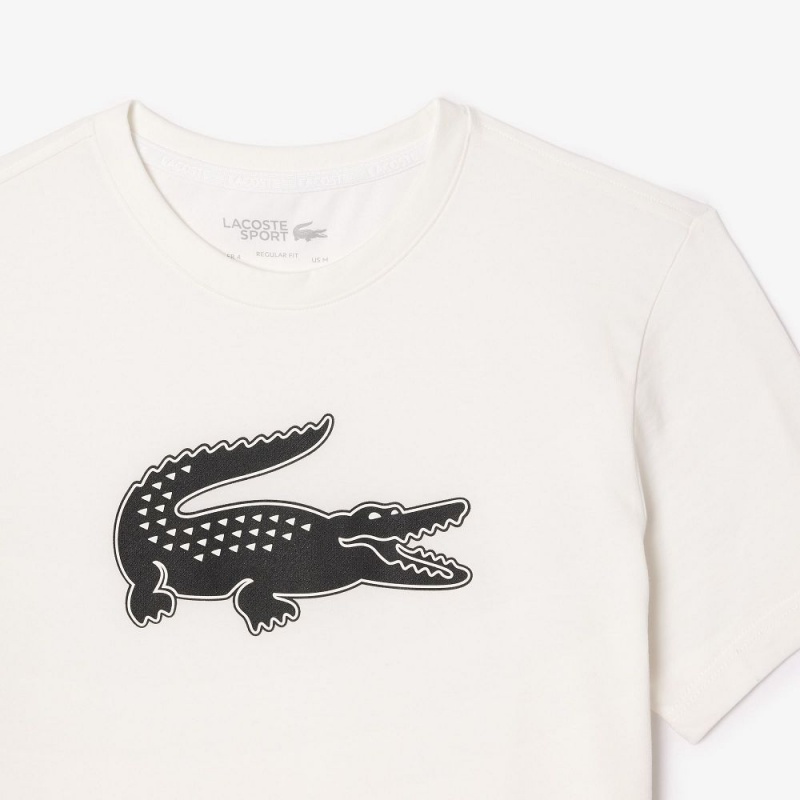 Men's Lacoste Sport 3D Print Croc Jersey T-Shirt White Black | BUS183742