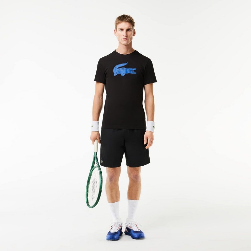 Men's Lacoste Sport 3D Print Croc Jersey T-Shirt Black Blue | UFH658913