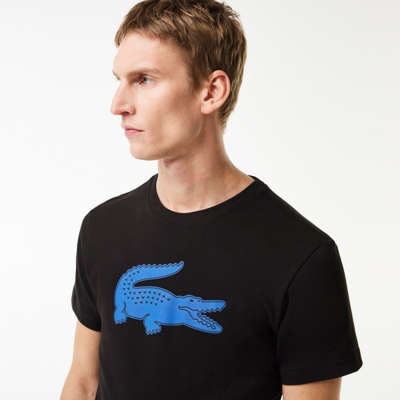 Men's Lacoste Sport 3D Print Croc Jersey T-Shirt Black Blue | UFH658913