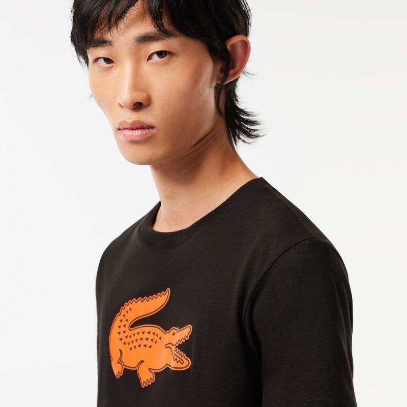 Men's Lacoste Sport 3D Print Croc Jersey T-Shirt Black Orange | OGZ260385