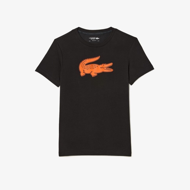 Men's Lacoste Sport 3D Print Croc Jersey T-Shirt Black Orange | OGZ260385