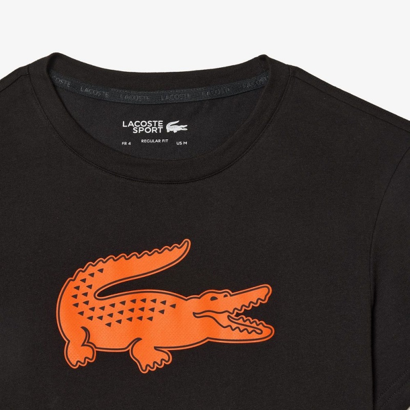 Men's Lacoste Sport 3D Print Croc Jersey T-Shirt Black Orange | OGZ260385