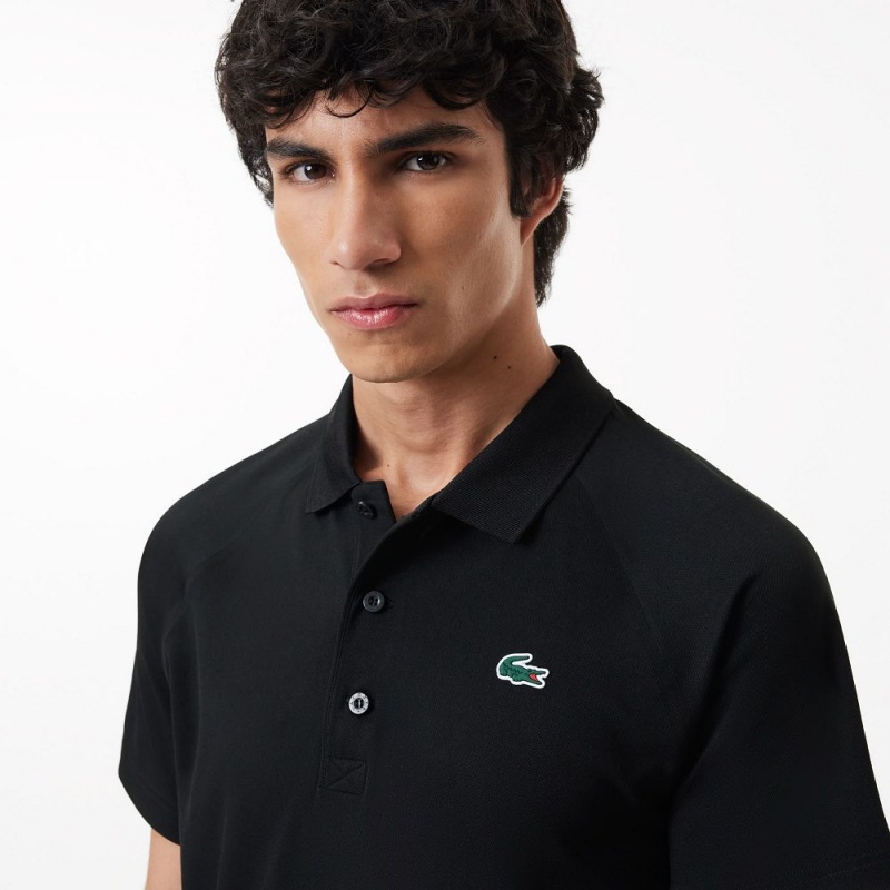 Men's Lacoste Sport Abrasion-Resistant Interlock Polo Shirts Black | YAG467839