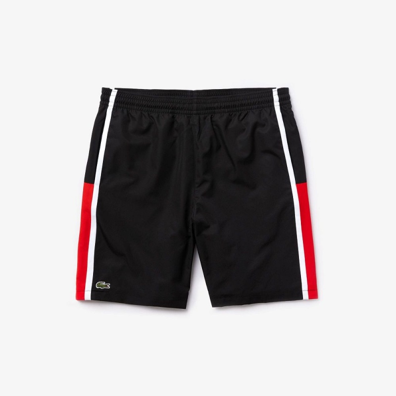 Men's Lacoste Sport Colorblock Panels Lightweight Shorts Black Red White | GBK056398