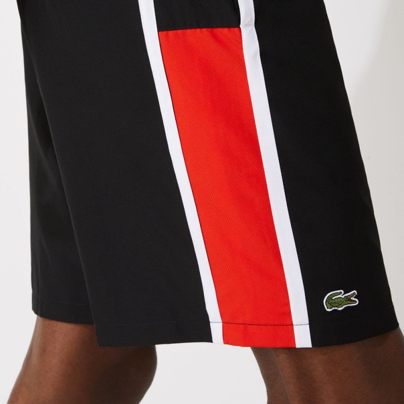 Men's Lacoste Sport Colorblock Panels Lightweight Shorts Black Red White | GBK056398