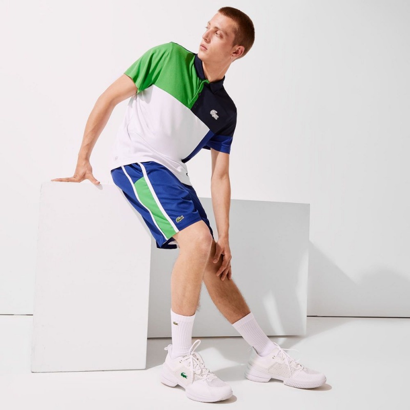 Men's Lacoste Sport Colorblock Panels Lightweight Shorts Blue Green White | XCR847065