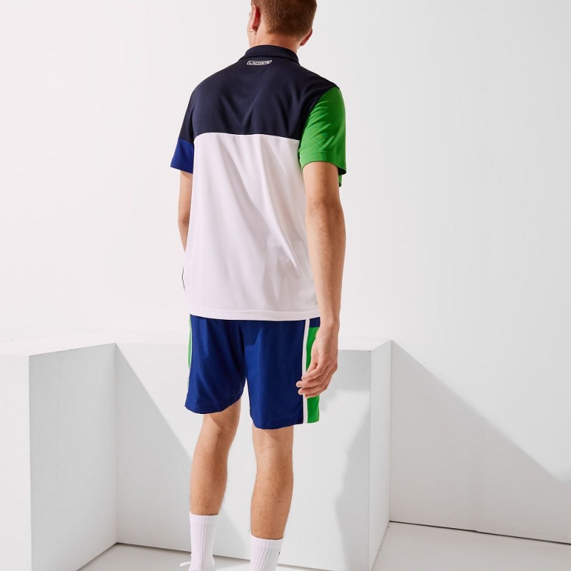 Men's Lacoste Sport Colorblock Panels Lightweight Shorts Blue Green White | XCR847065