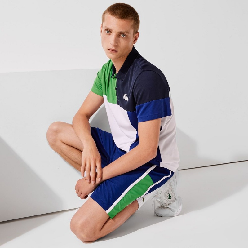 Men's Lacoste Sport Colorblock Panels Lightweight Shorts Blue Green White | XCR847065