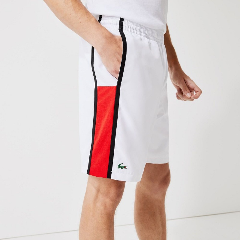 Men's Lacoste Sport Colorblock Panels Lightweight Shorts White Red Black | KWR386972