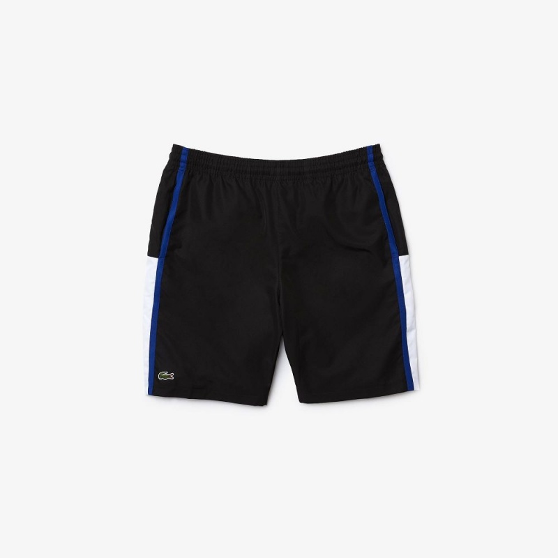 Men's Lacoste Sport Colorblock Panels Lightweight Shorts Black White Blue | PCN498751