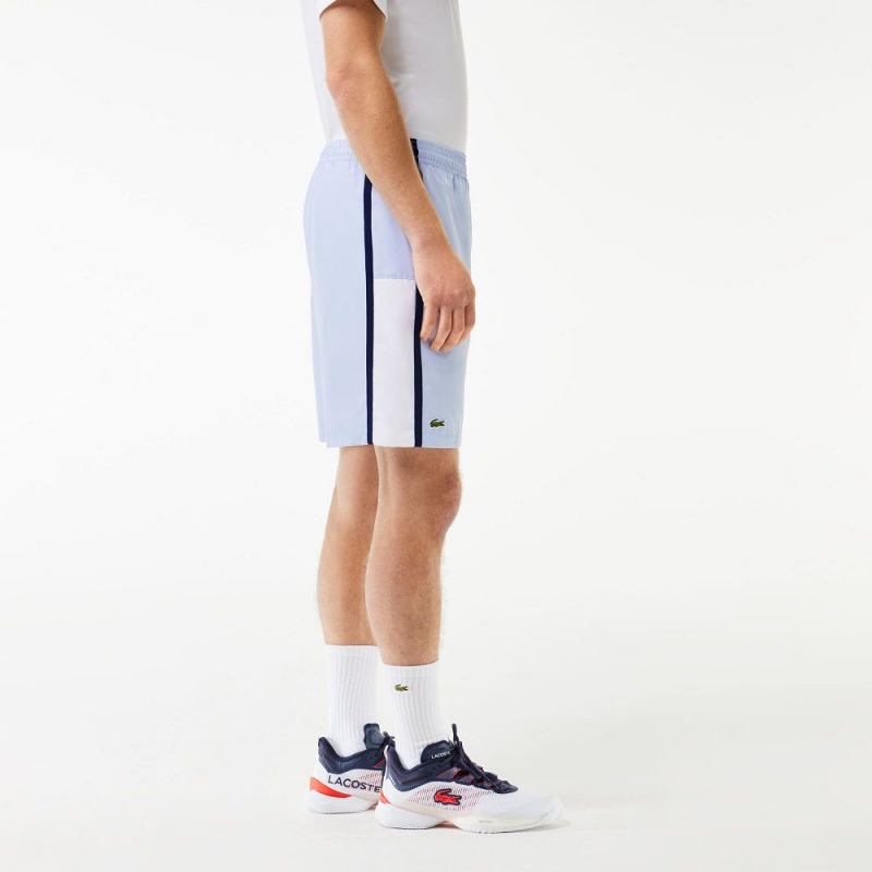 Men's Lacoste Sport Colorblock Panels Lightweight Shorts Light Blue White Navy Blue | LUF658249