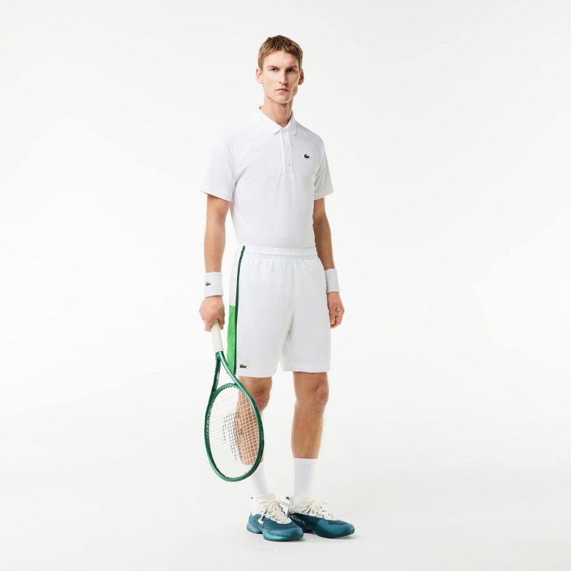 Men's Lacoste Sport Colorblock Panels Lightweight Shorts White Green | GWB578094