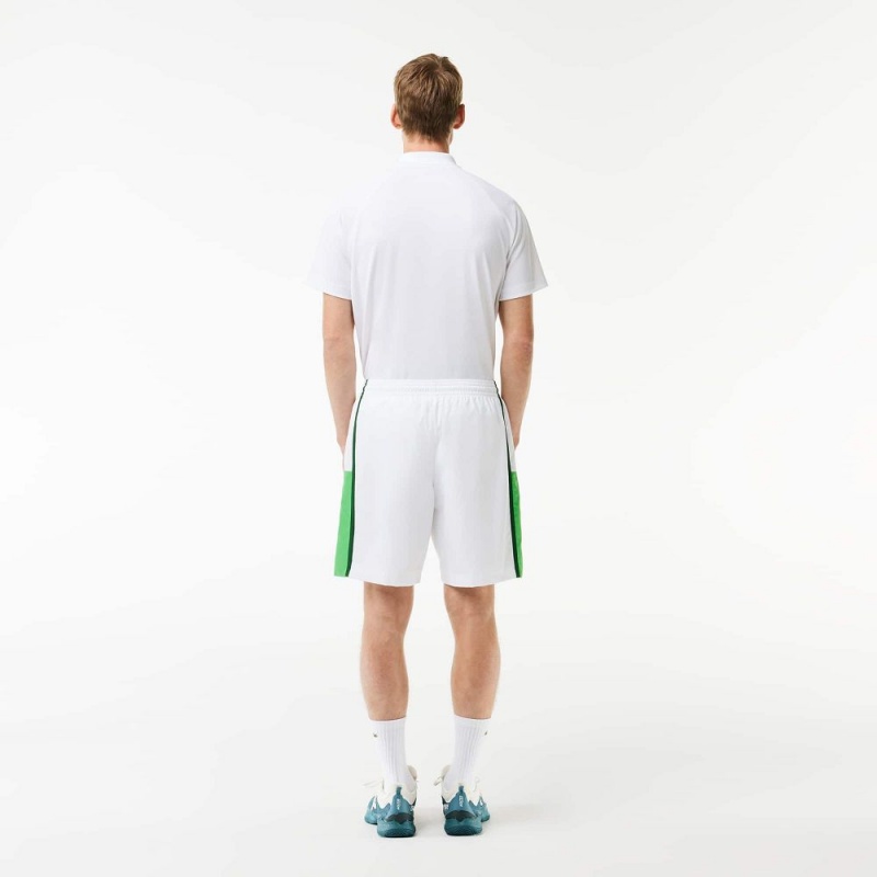 Men's Lacoste Sport Colorblock Panels Lightweight Shorts White Green | GWB578094