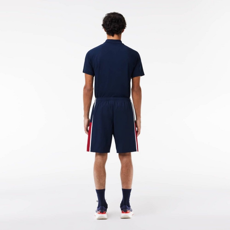 Men's Lacoste Sport Colorblock Panels Lightweight Shorts Navy Blue Bordeaux White | ZAO178605