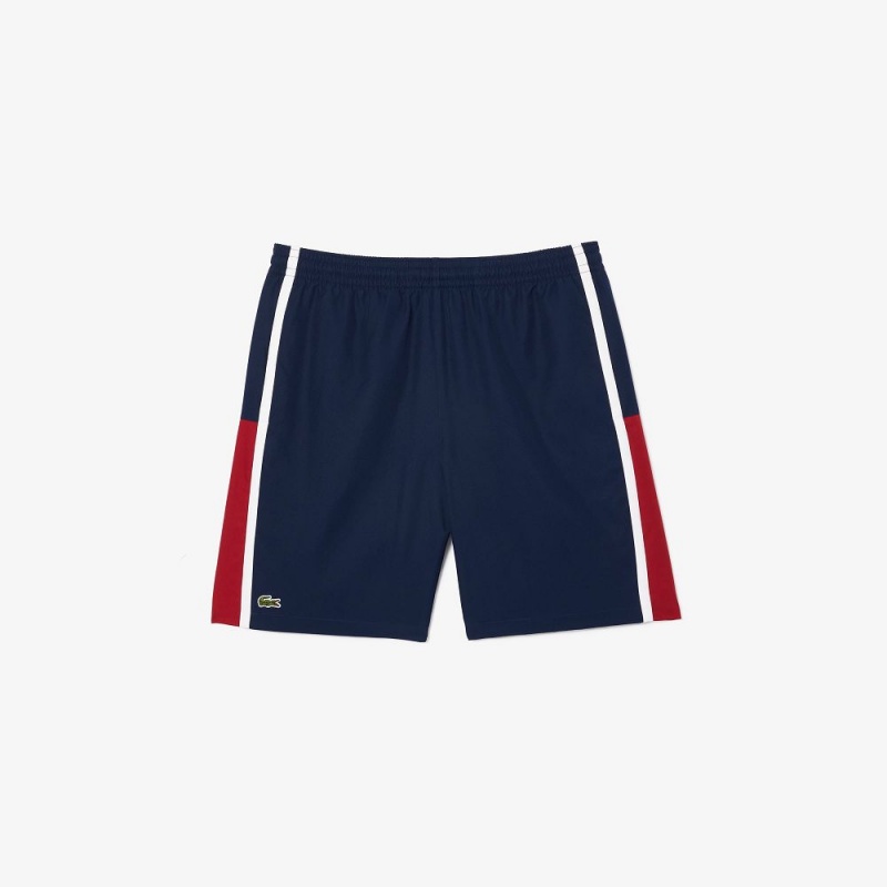 Men's Lacoste Sport Colorblock Panels Lightweight Shorts Navy Blue Bordeaux White | ZAO178605