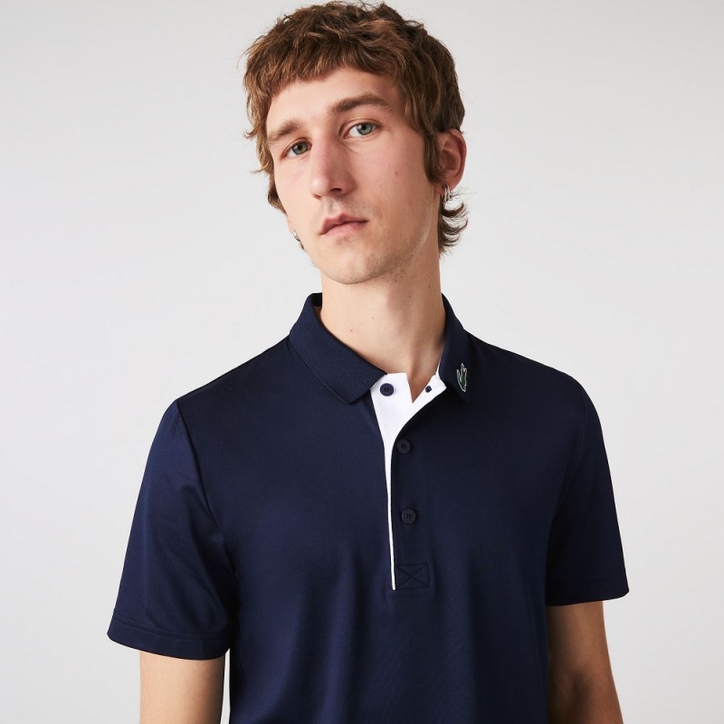 Men's Lacoste Sport Jersey Golf Polo Shirts Navy Blue White | GLY158702