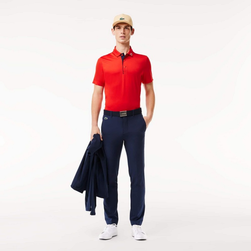 Men's Lacoste Sport Jersey Golf Polo Shirts Red Navy Blue | NPK152069