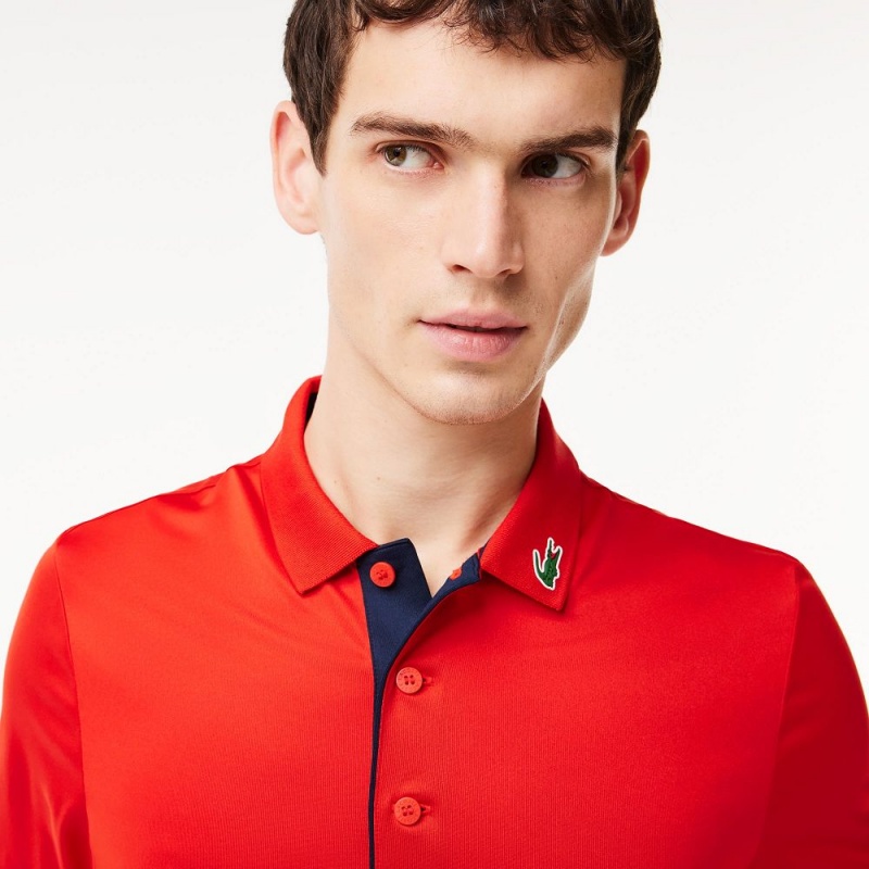 Men's Lacoste Sport Jersey Golf Polo Shirts Red Navy Blue | NPK152069