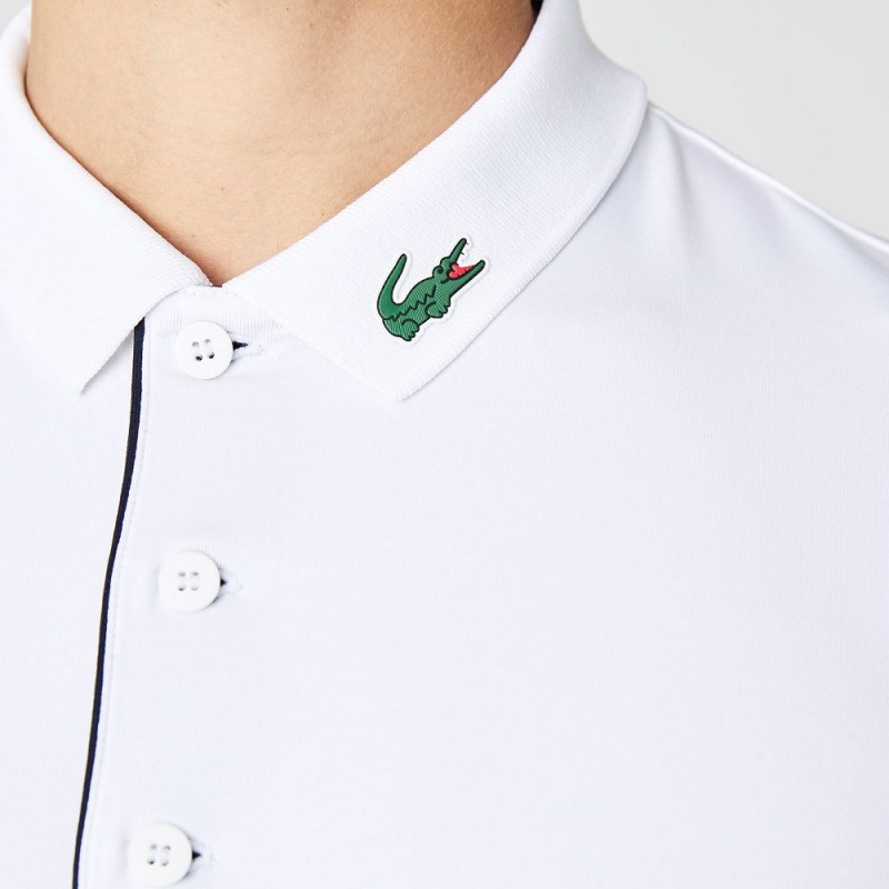 Men's Lacoste Sport Jersey Golf Polo Shirts White Navy Blue | UHX647890