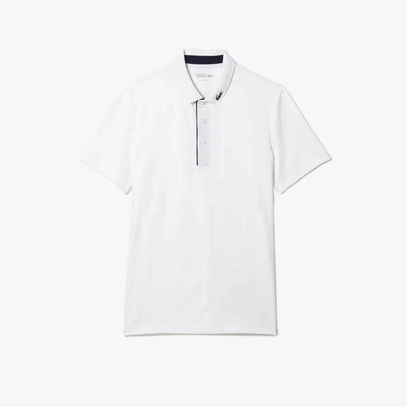 Men's Lacoste Sport Jersey Golf Polo Shirts White Navy Blue | UHX647890