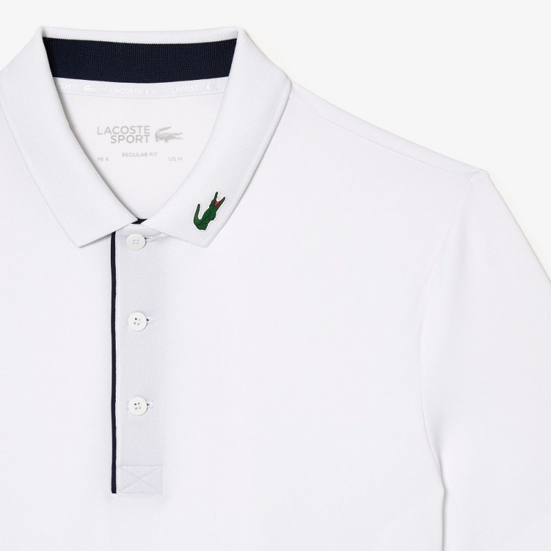 Men's Lacoste Sport Jersey Golf Polo Shirts White Navy Blue | UHX647890