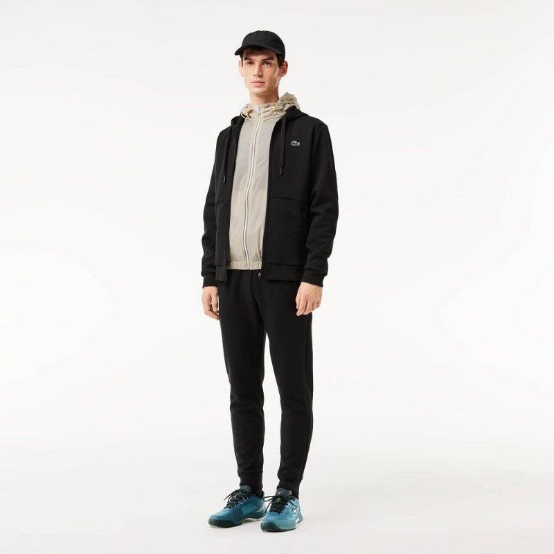 Men's Lacoste Sport Mesh Panels Hoodie Black | ZUR695841