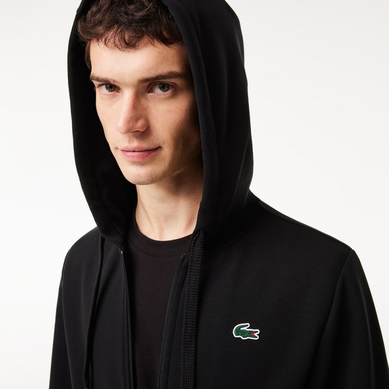 Men's Lacoste Sport Mesh Panels Hoodie Black | ZUR695841