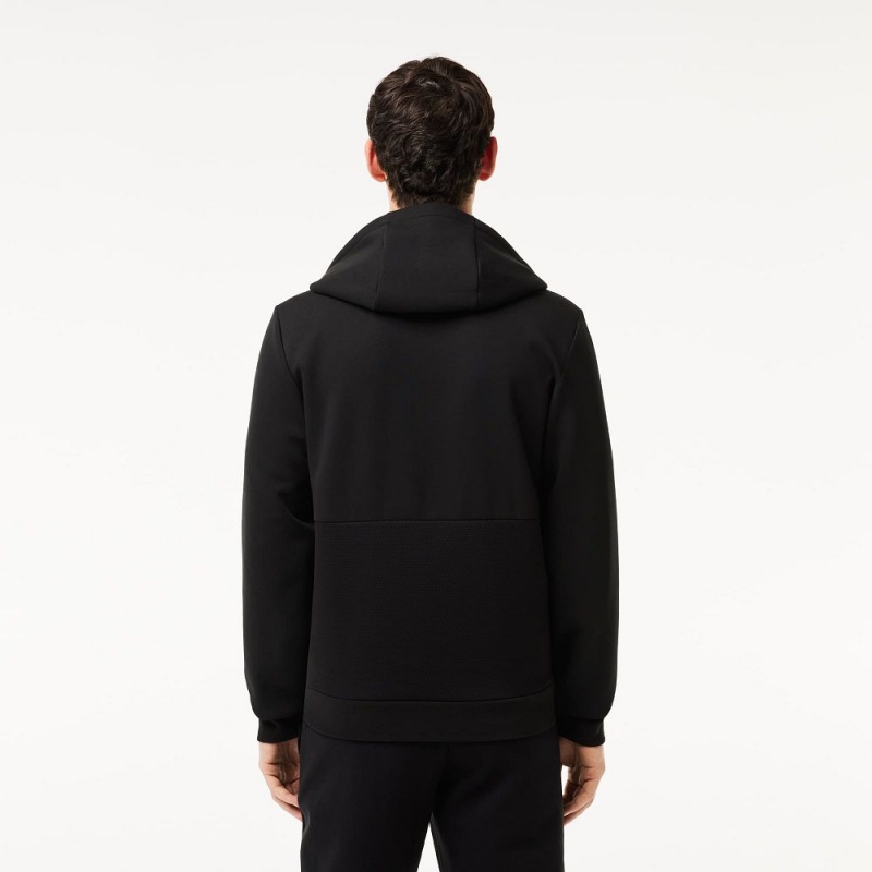 Men's Lacoste Sport Mesh Panels Hoodie Black | ZUR695841