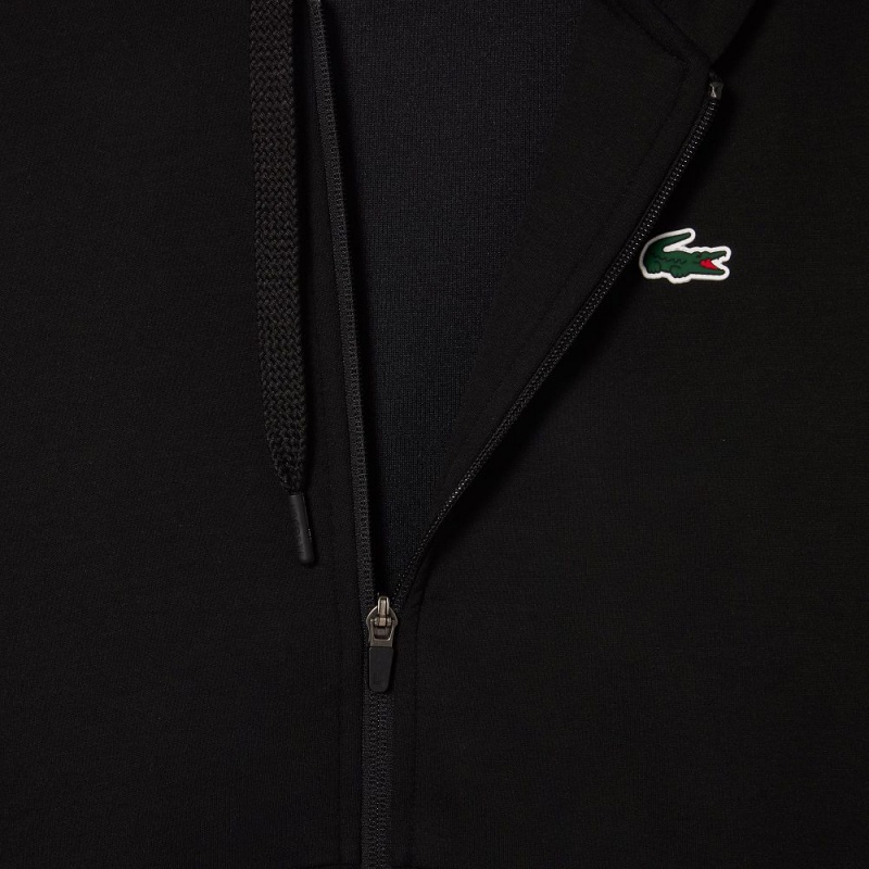 Men's Lacoste Sport Mesh Panels Hoodie Black | ZUR695841