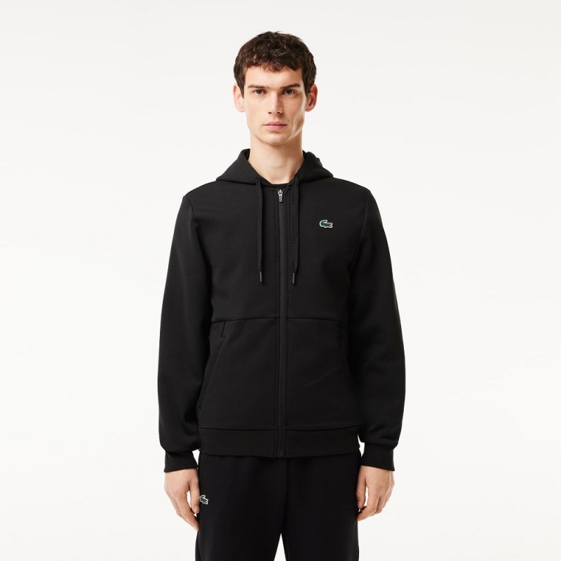 Men\'s Lacoste Sport Mesh Panels Hoodie Black | ZUR695841