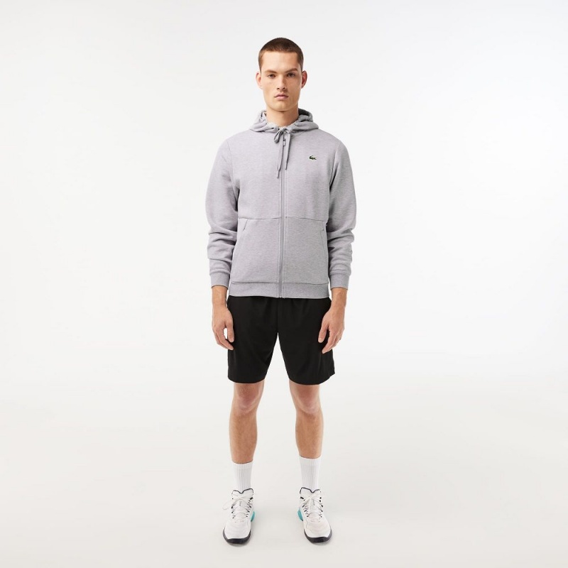 Men's Lacoste Sport Mesh Panels Hoodie Grey Chine Light Grey | YXK532408