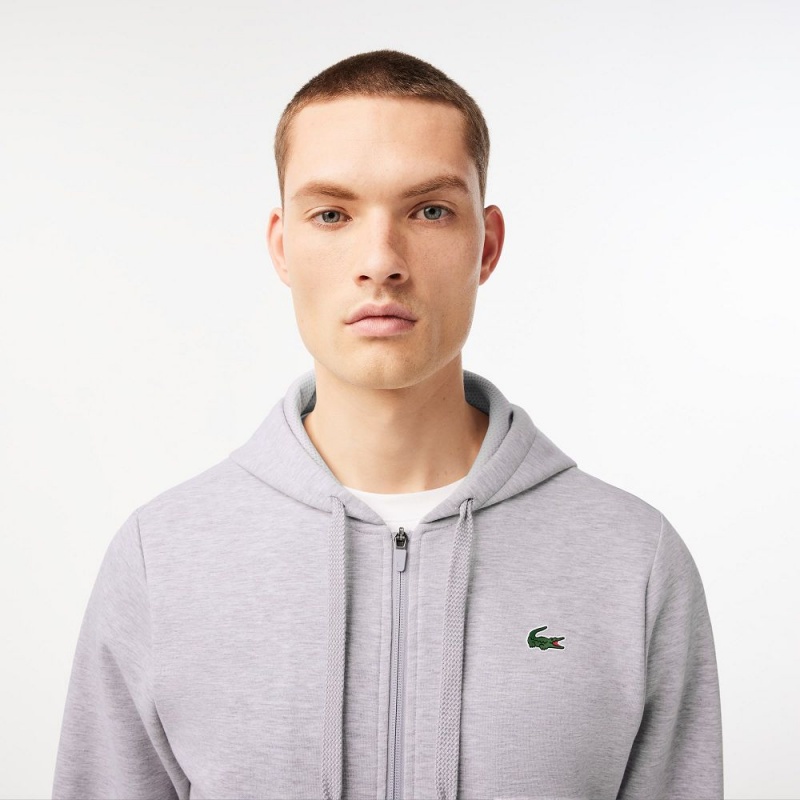 Men's Lacoste Sport Mesh Panels Hoodie Grey Chine Light Grey | YXK532408