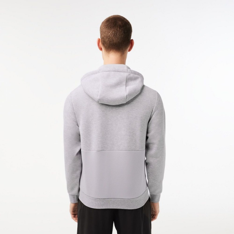 Men's Lacoste Sport Mesh Panels Hoodie Grey Chine Light Grey | YXK532408