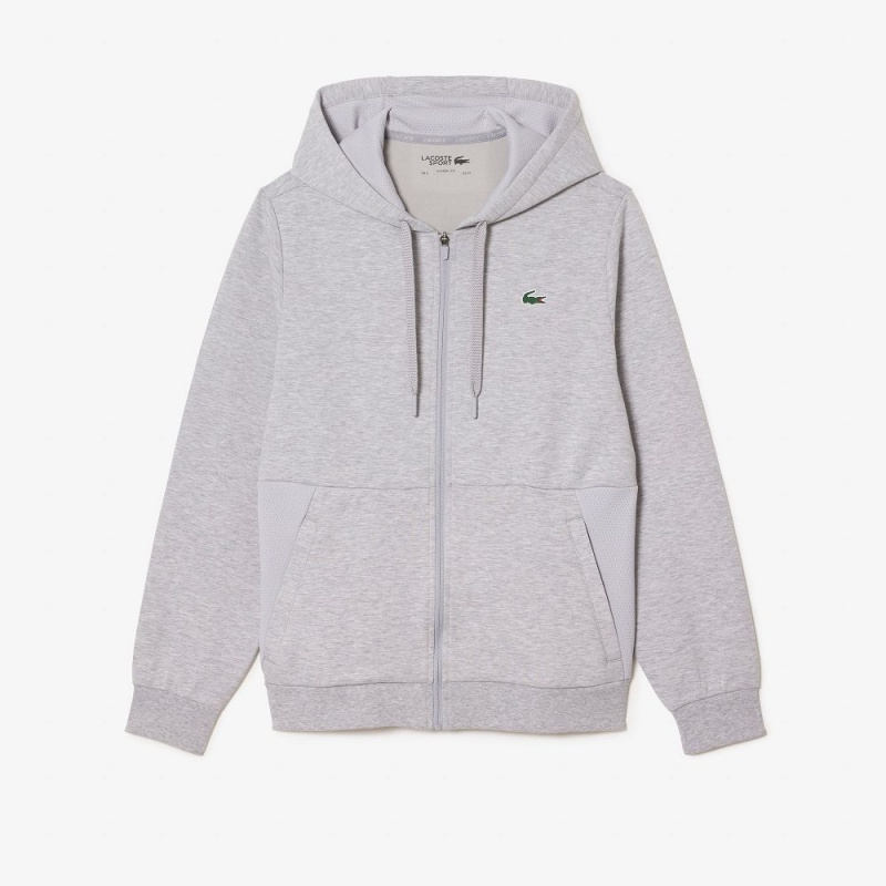 Men's Lacoste Sport Mesh Panels Hoodie Grey Chine Light Grey | YXK532408