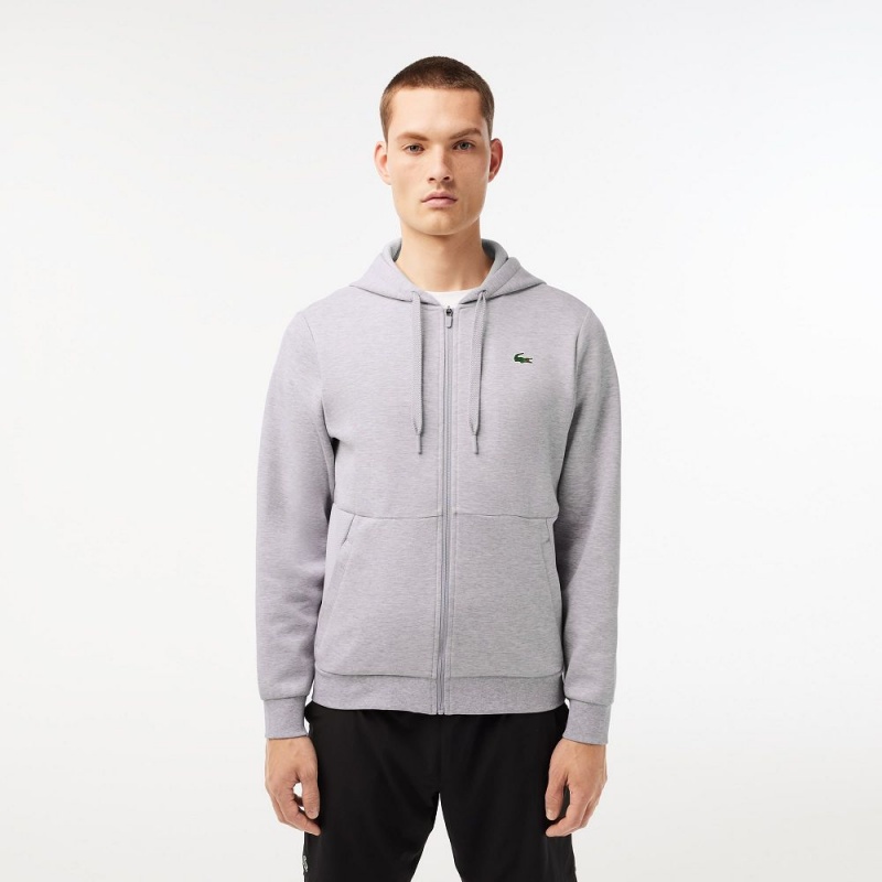 Men\'s Lacoste Sport Mesh Panels Hoodie Grey Chine Light Grey | YXK532408